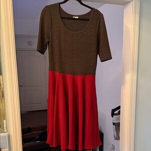 LuLaRoe Elegant Red and Brown Women's Dress